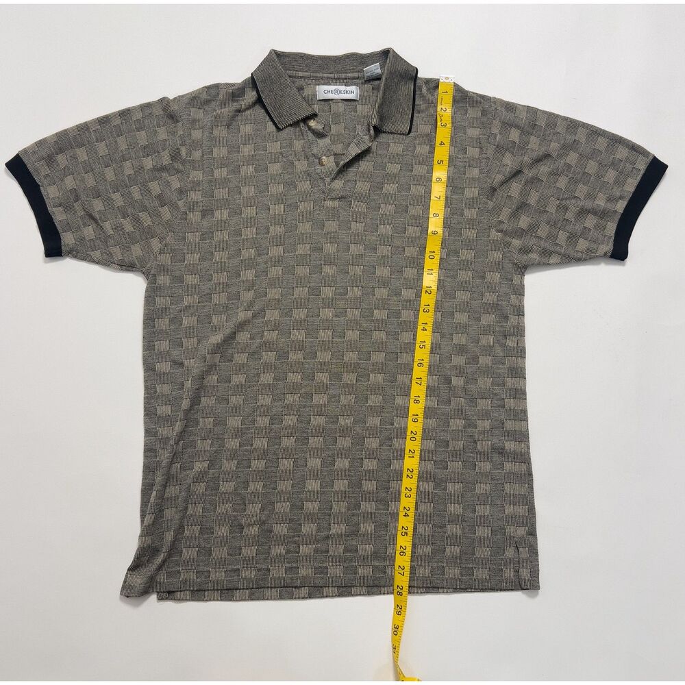 Vintage Chereskin Men’s Small Grey Black Geometric Textured Knit Polo Shirt